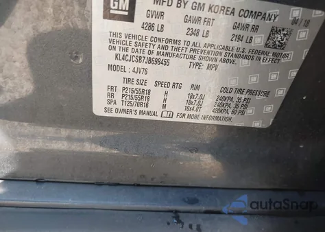 2018 Buick Encore Essence z USA, uszkodzony, nr VIN KL4CJCSB7JB698455